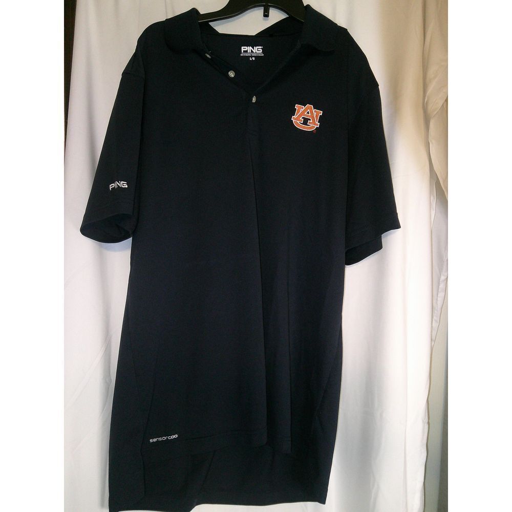 PING‎ Auburn University Golf Polo Shirt Black Moisture Wicking Performance L/S